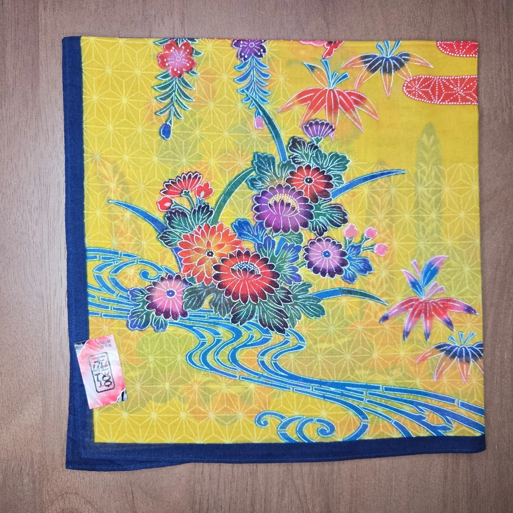 Traditional Okinawan Bingata Japanese Hankachi Vibrant Floral Cotton Furoshiki